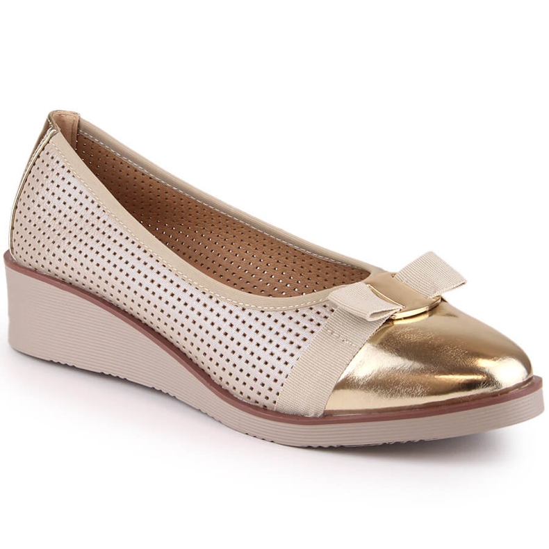 Durchbrochene goldene Keilschuhe für Damen Potocki SZ12037