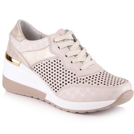 Bequeme durchbrochene Keilschuhe aus Leder beige S.Barski LR29587