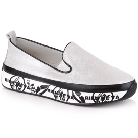 S.Barski LR29050 Bequemer Slipper aus Leder für Damen silber-