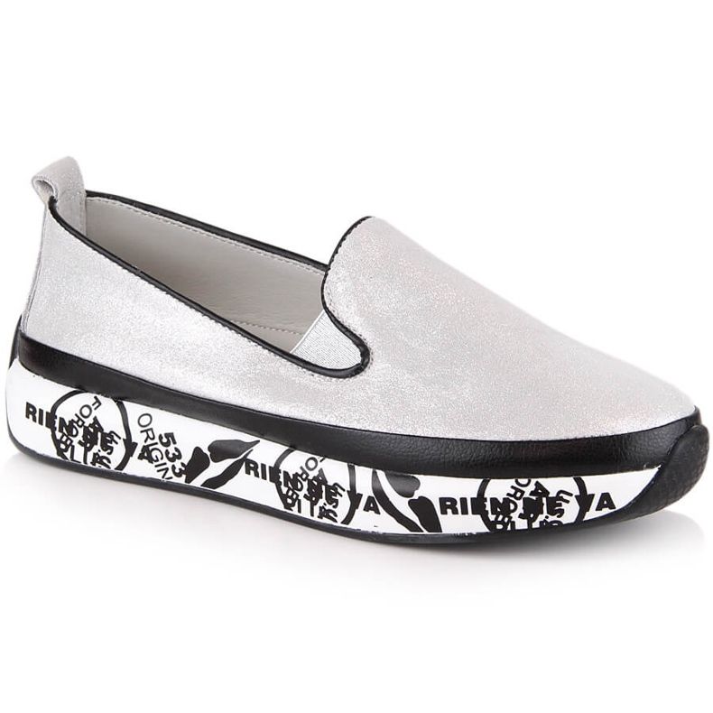 S.Barski LR29050 Bequemer Slipper aus Leder für Damen silber-