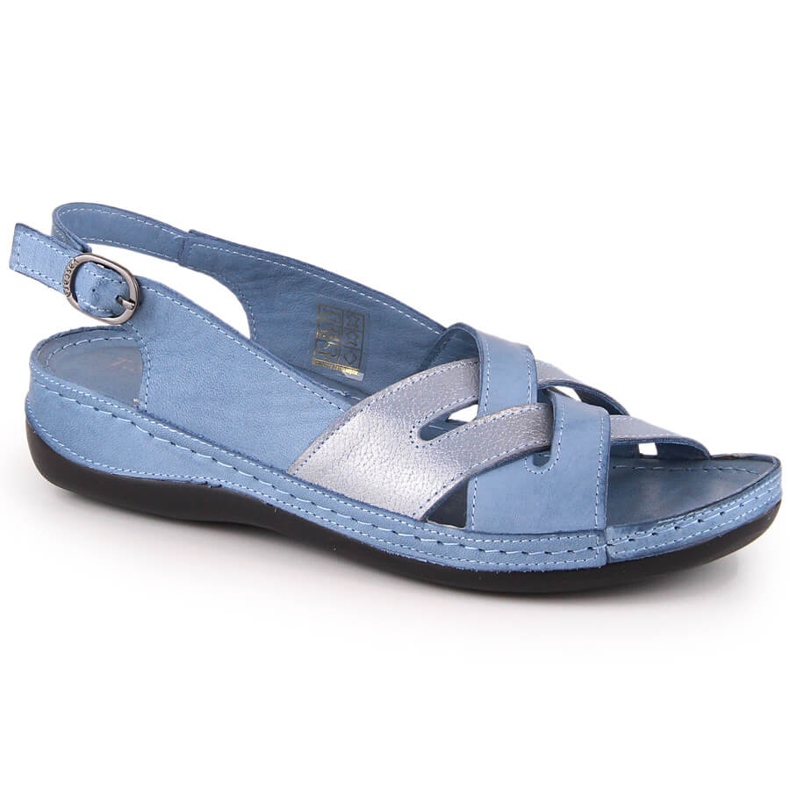 Flache blaue Ledersandalen für Damen T.Sokolski L22-521