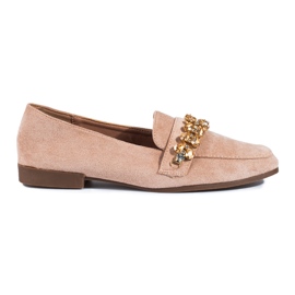 Damen-Loafer aus Wildleder mit Shelovet-Kristallen beige