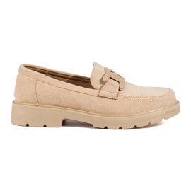 Beige Wildleder-Loafer für Damen mit Shelovet-Kette