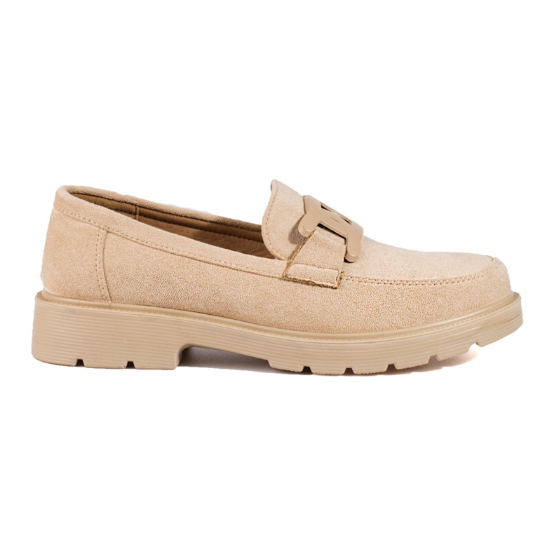 Beige Wildleder-Loafer für Damen mit Shelovet-Kette