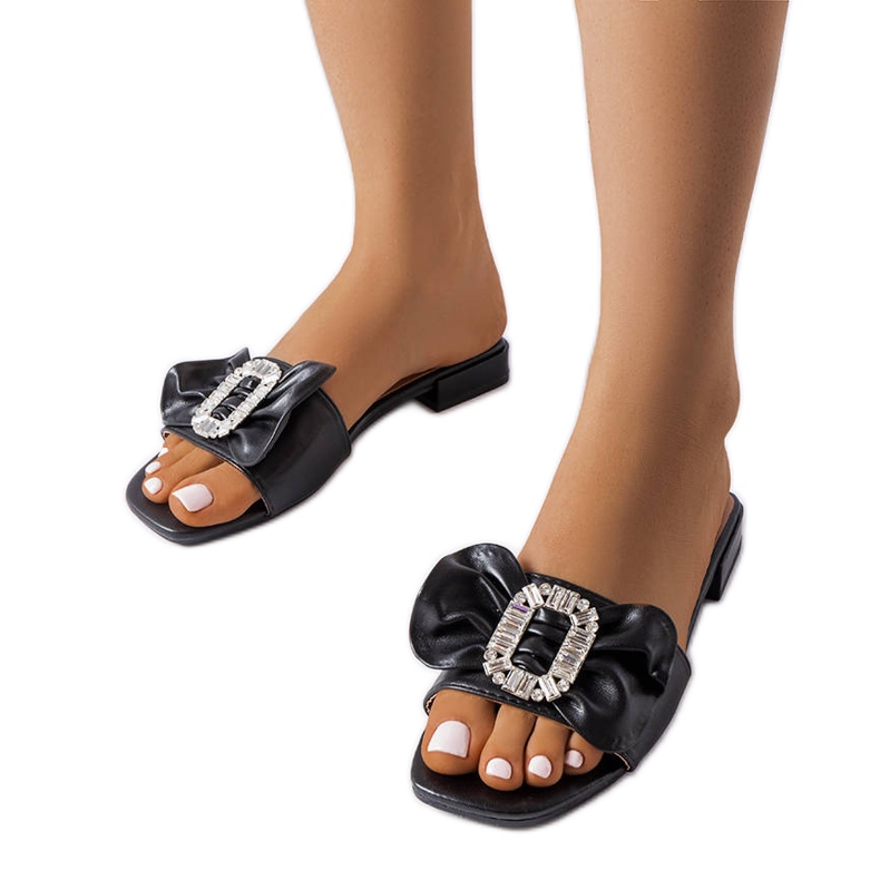 Schwarze elegante Flip-Flops mit Strasssteinen von Fifi