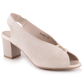 M. DASZYŃSKI Damensandalen aus Wildleder auf einem beigen Slip-on-Post M.Daszyński SA169-6