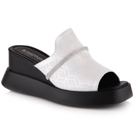 M. DASZYŃSKI Silberne Keilsandalen für Damen M.Daszyński SA209-2