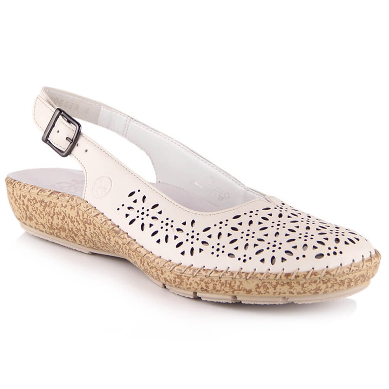 Leder bequeme durchbrochene Sandalen beige Rieker 44861-60