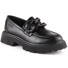 Schwarze Big Star LL274580 Loafer mit hohem Absatz und Kette