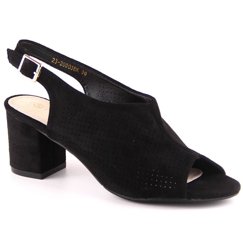 Durchbrochene Damensandalen aus schwarzem Wildleder Potocki LE20003