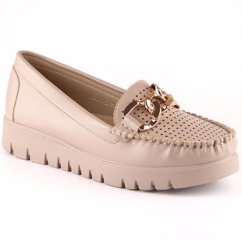 Beige Loafer für Damen auf der Plattform mit einer Kette Potocki YQ21021
