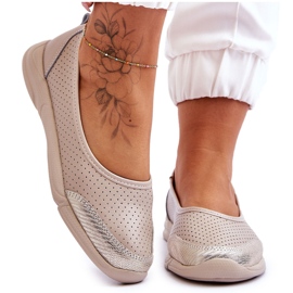 Frauen Leder Openwork Beige Ballerinas