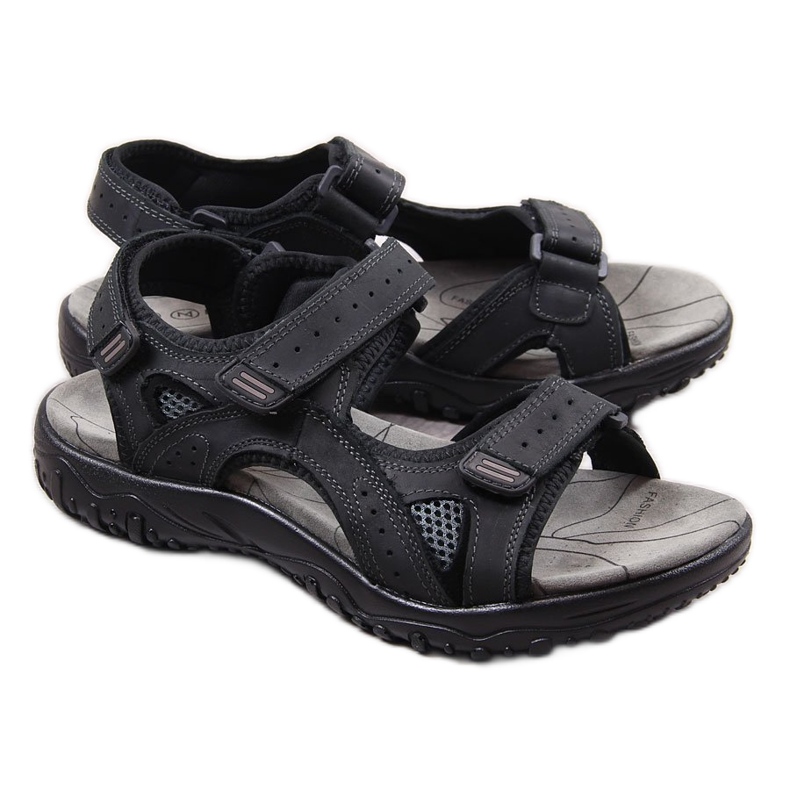 McKeylor 8654 Herrensandalen aus schwarzem Leder mit Klettverschluss