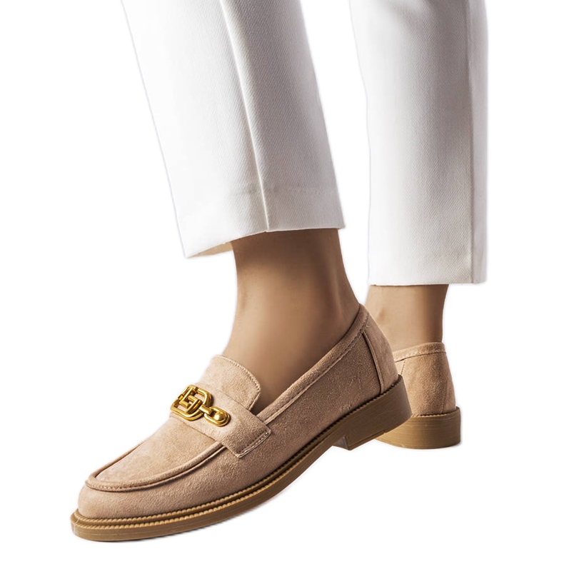 Beigefarbene, elegante Loafer mit Ouellet-Verzierung