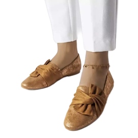 Braune Metallic-Ballerinas mit Schleife von Dodier golden