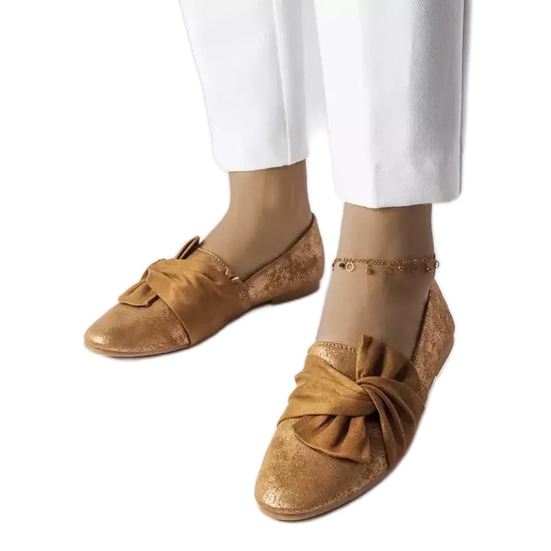 Braune Metallic-Ballerinas mit Schleife von Dodier golden