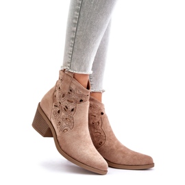S.Barski Durchbrochene Cowboystiefel aus Wildleder für Damen, Beige
