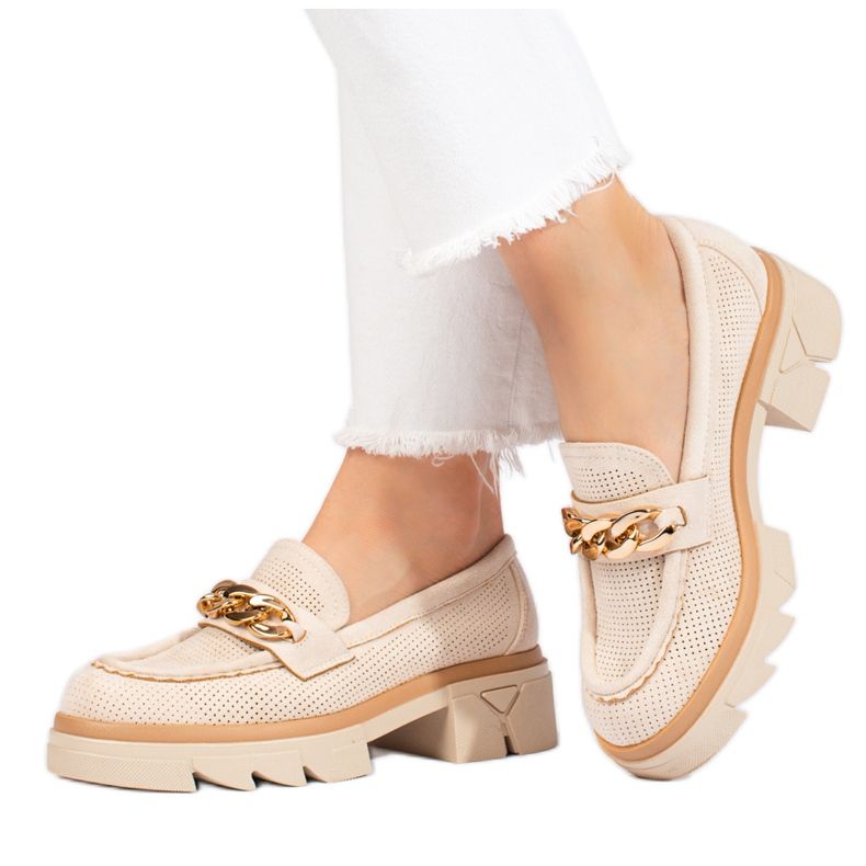 Shelovet Wildleder-Loafer mit Kette hellbeige
