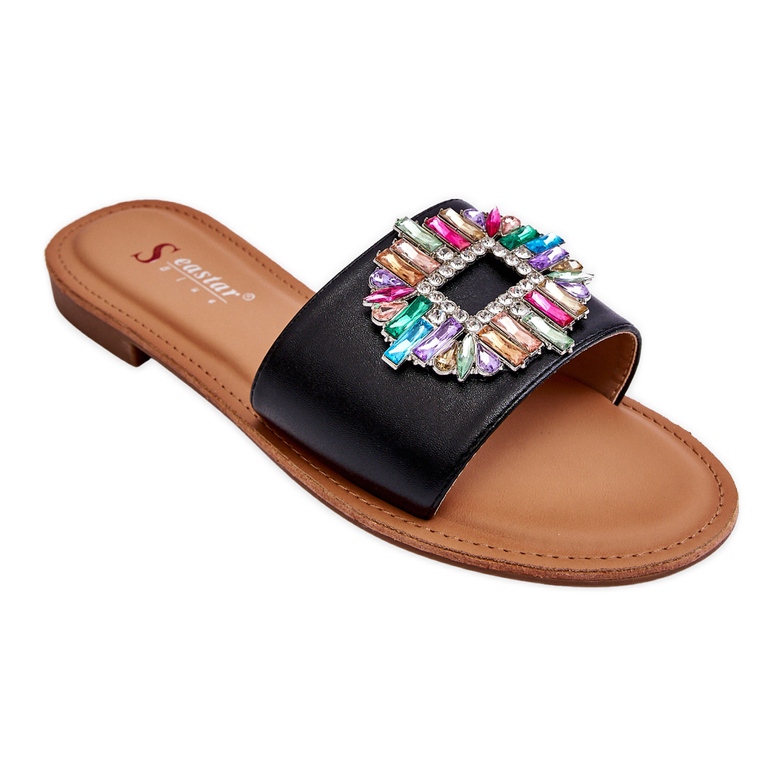 Modische Damenhausschuhe mit Dekoration Schwarz Halsey