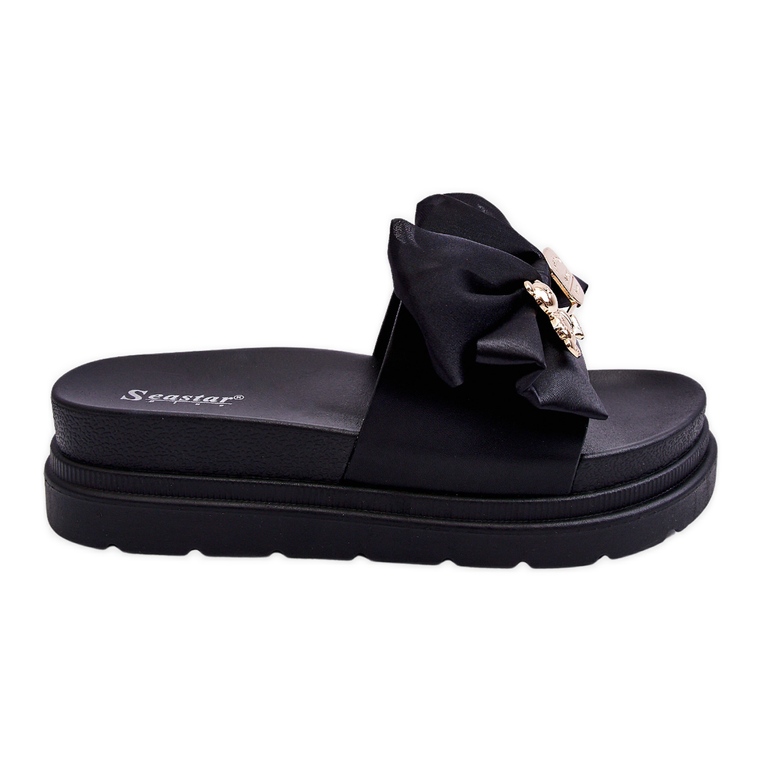 PE1 Hausschuhe mit einer Schleife und einem dekorativen Teddybären Schwarz Suzy