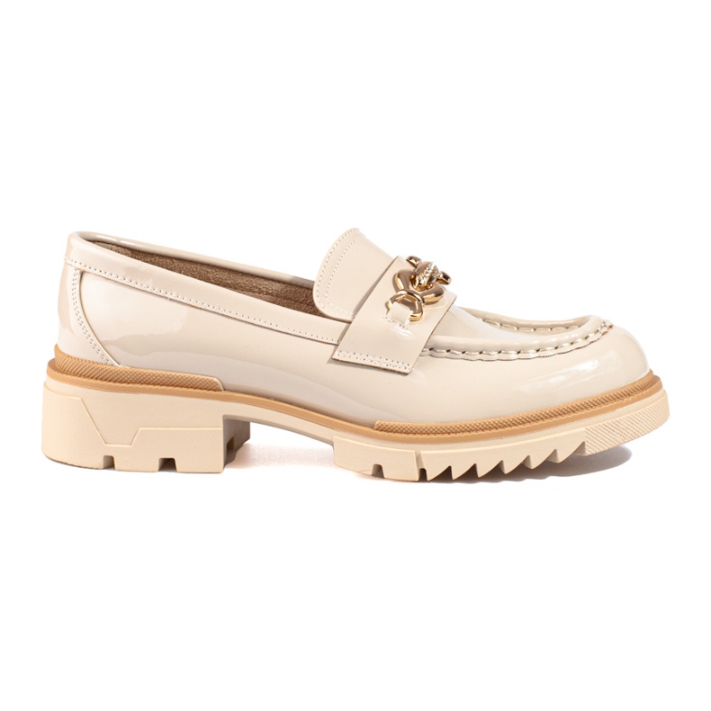 Brogues in Lack-Beige mit goldener Shelovet-Verzierung