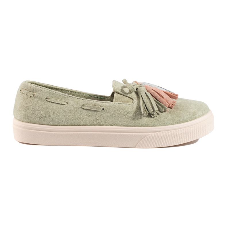 Shelovet Grüner Wildleder-Fransen-Slip-On