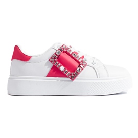 Weiße Damensneaker mit pinkfarbenem Shelovet-Einsatz