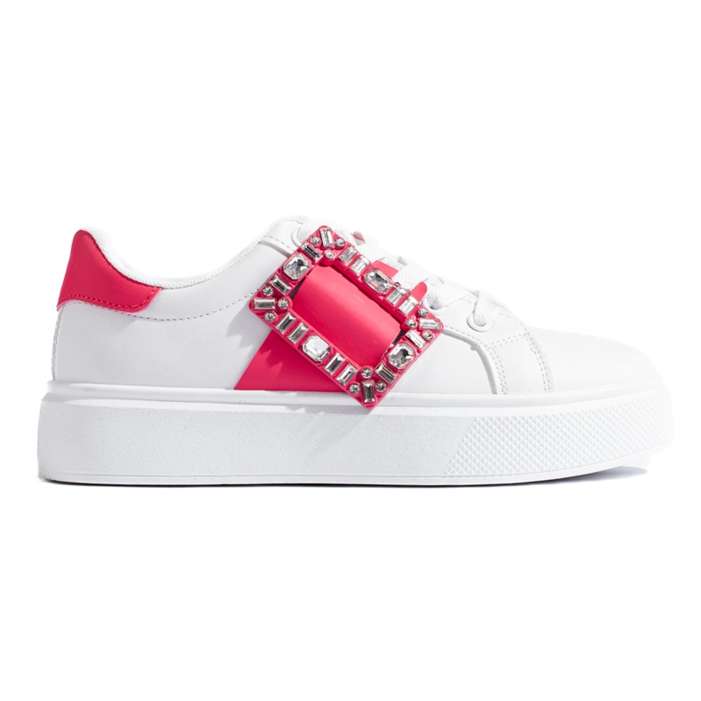 Weiße Damensneaker mit pinkfarbenem Shelovet-Einsatz