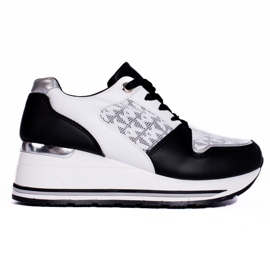 Schwarz-weiße Damen-Sneakers mit Keilabsatz von Shelovet