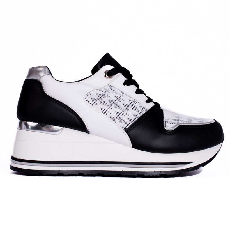 Schwarz-weiße Damen-Sneakers mit Keilabsatz von Shelovet