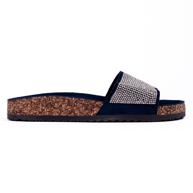 Marineblaue Shelovet-Flip-Flops aus Kork mit Zirkonen