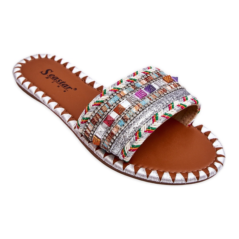 Verzierte Damensandalen Weiß Bellisa silber-