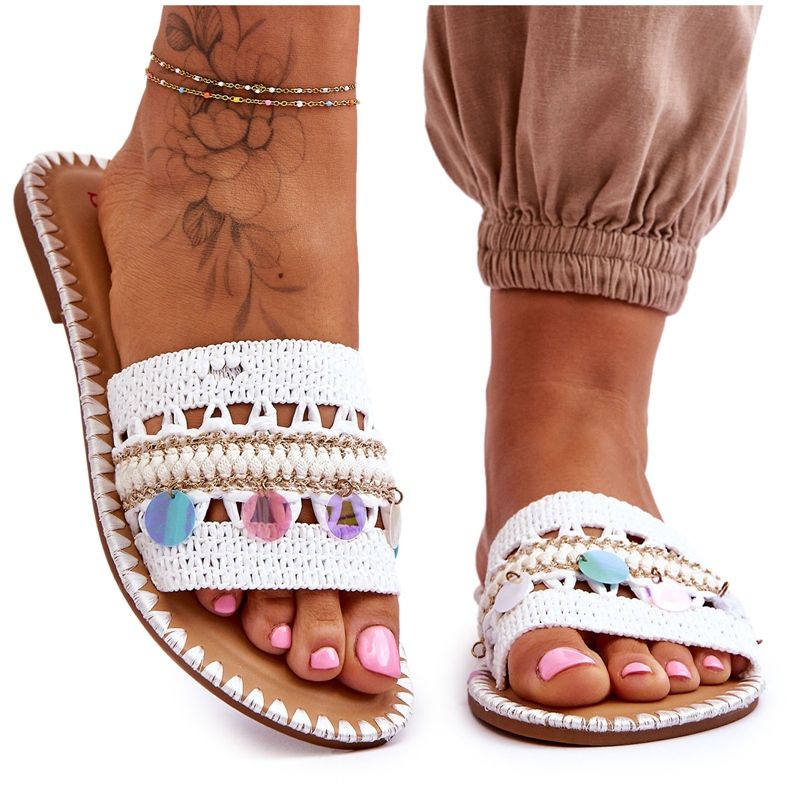 Geflochtene verzierte Hausschuhe für Damen White Millano weiß