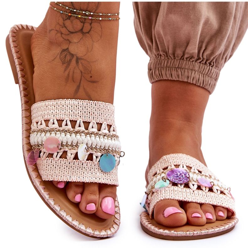 PS1 Geflochtene verzierte Hausschuhe für Damen Pink Millano rosa