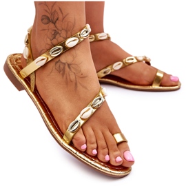 Damensandalen mit dekorativen Muscheln Golden Verdem