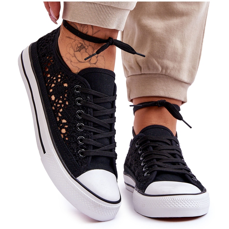 Damen-Sneaker aus Textil mit Spitze Schwarz Fergo