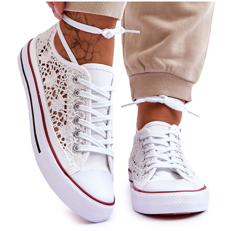 Damen-Sneaker aus Textil mit Spitze Weiß Fergo