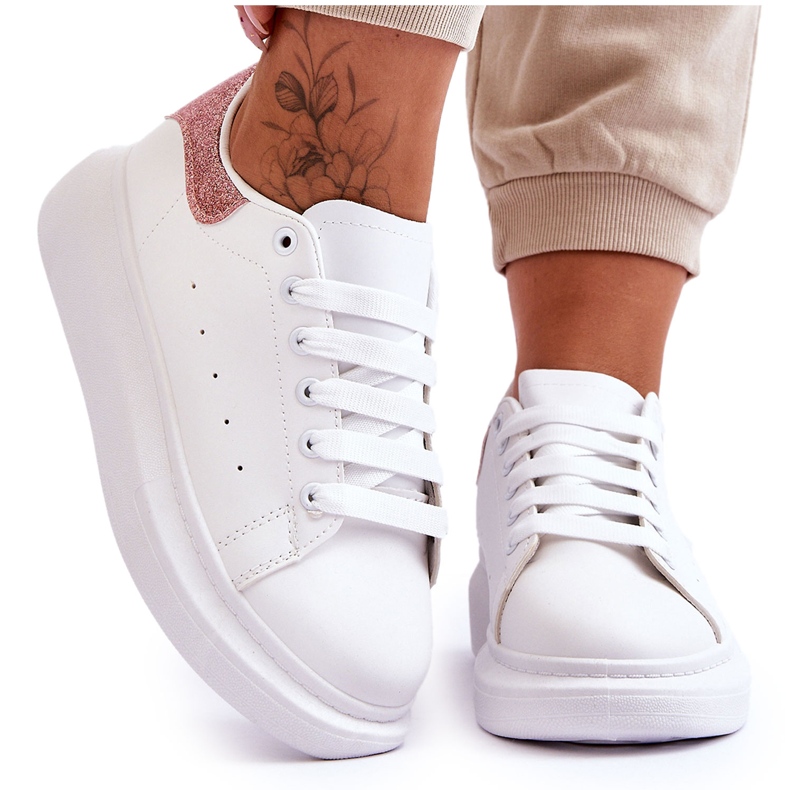 Damen Sportschuhe auf glitzerndem weiß-rosa Plateau Eliso