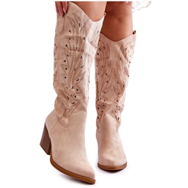 Elavi Beige durchbrochene Wildleder-Slip-On-Stiefel