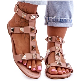 Ledersandalen für Damen mit großen Nieten Nude Mishigan rosa