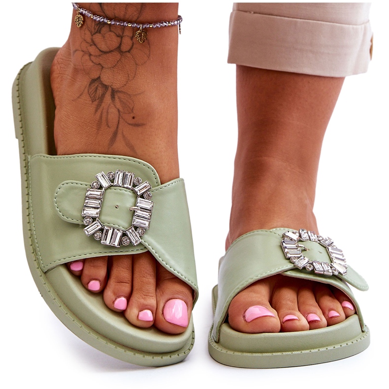 Plateau-Slipper für Damen mit grüner Beneca-Verzierung