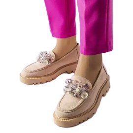 Venezia Beige Loafer mit Vinceza-Kristallen verziert