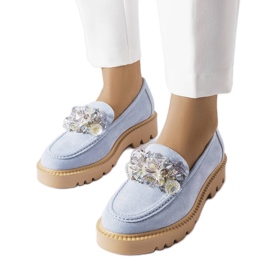 Venezia Blaue Loafer mit Vincez-Kristallen verziert