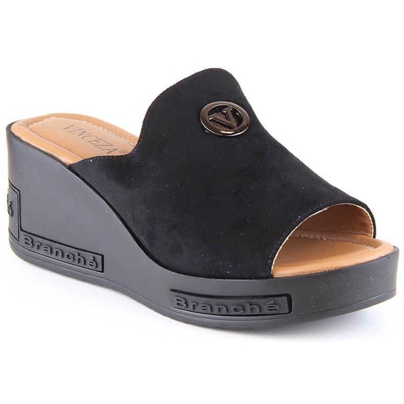 Damenschuhe mit Keilabsatz aus schwarzem Wildleder Vinceza 10907