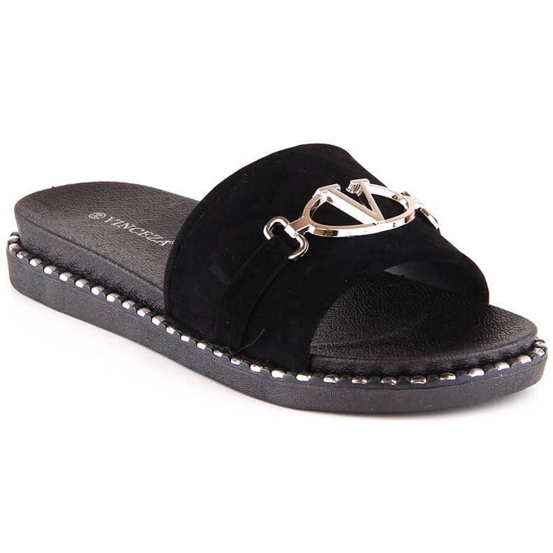 Damen Wildlederhausschuhe mit schwarzem Dekor Vinceza 30183