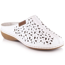 Rieker 65996-80 durchbrochene weiße Vollleder-Slipper mit Gummizug