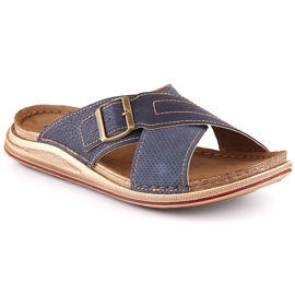 Bequeme Herrenhausschuhe mit marineblauer Schnalle Inblu VE000003-004