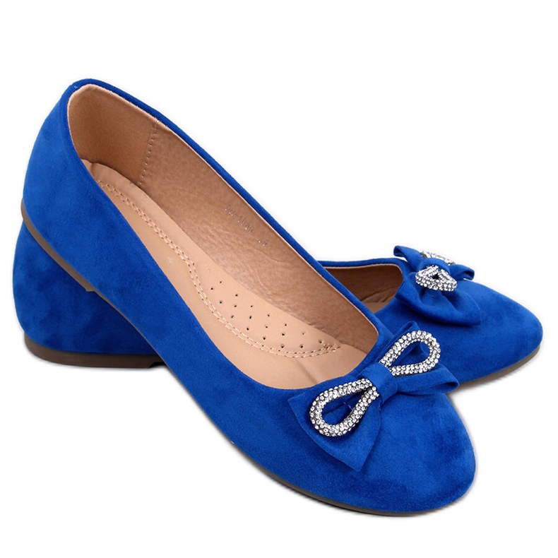 BM Benoit Blaue Ballerinas aus Veloursleder mit Schleife