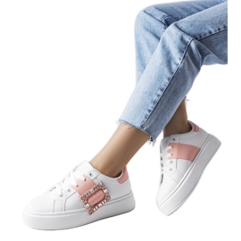Weiße Turnschuhe mit rosafarbener Ike-Schnalle