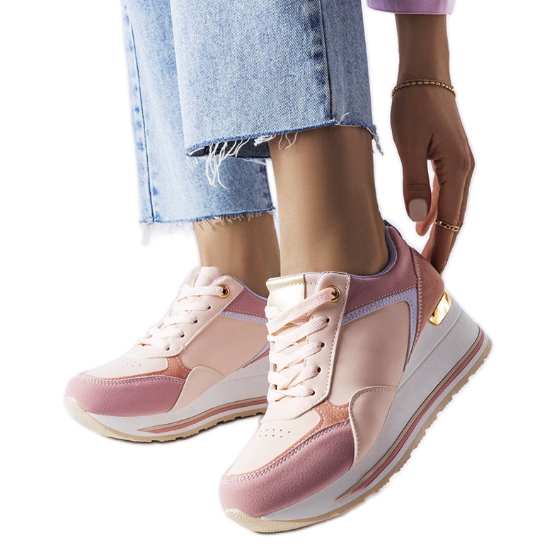 Pinkfarbene Sneaker mit Keilabsatz von Harvé rosa